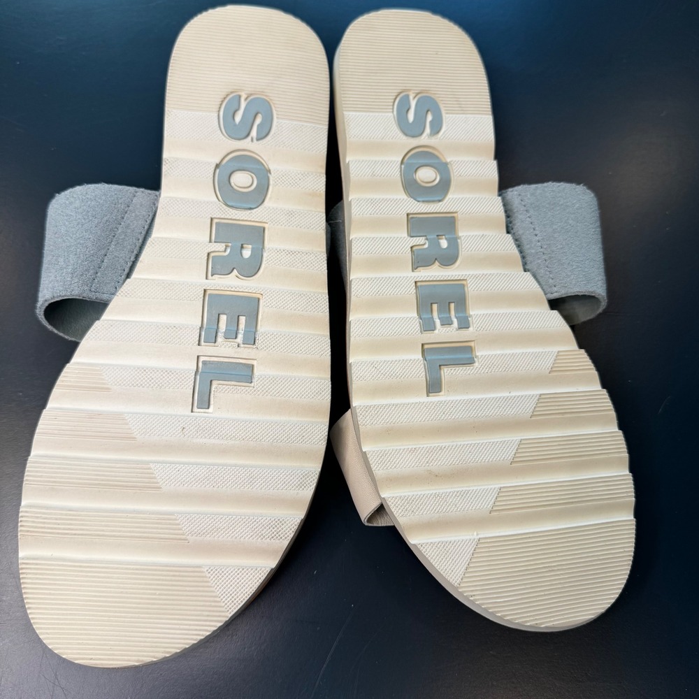Sorel Women 7.5 Roaming Strap Slide Sandal Sea Salt Chalk Blue White Coastal - Picture 7 of 10